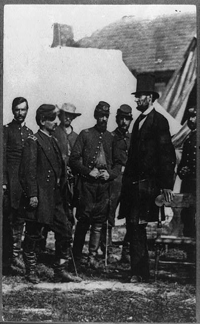 Abraham Lincoln on battlefield at Antietam, with General McClellan and staff. Did Union leadership adhere to  cogent military theory?