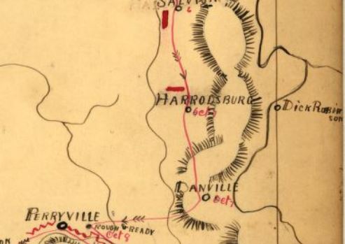 Harrodsburg closeup from Map Kentuck 1862